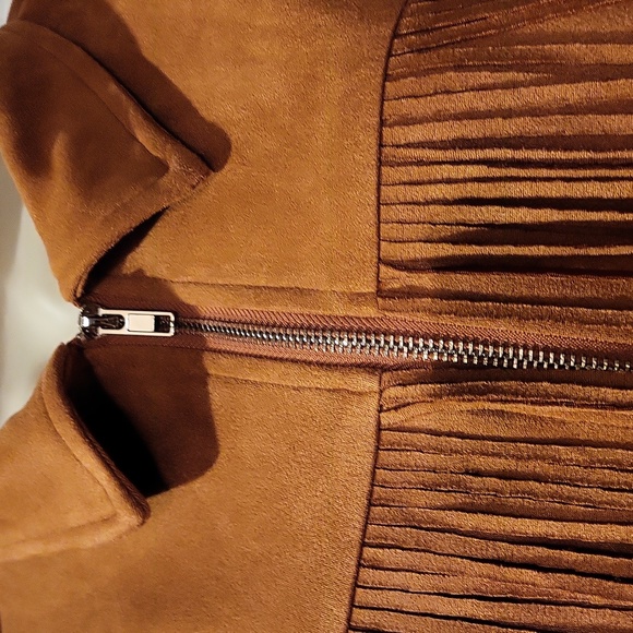 Tan Brown Faux Suede Western Jacket Fringes M - Picture 2 of 5